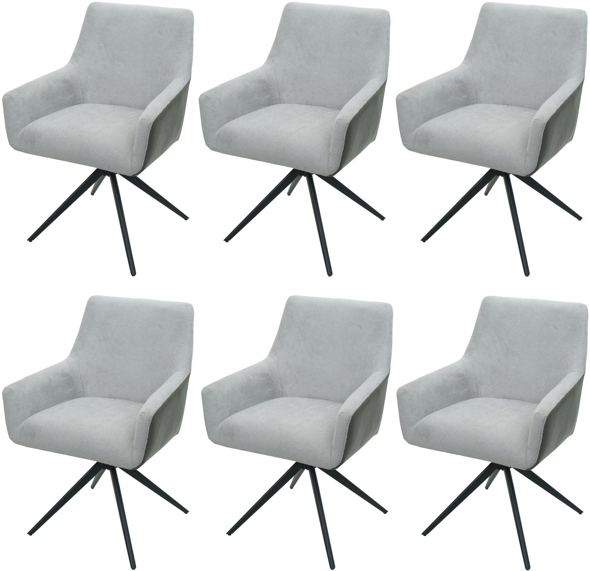 MCW Set van 6 eetkamerstoelen MCW-L91, keukenstoel armleuning draaibaar autostand stof MVG ~ lichtgrijs kunstleer donkergrijs