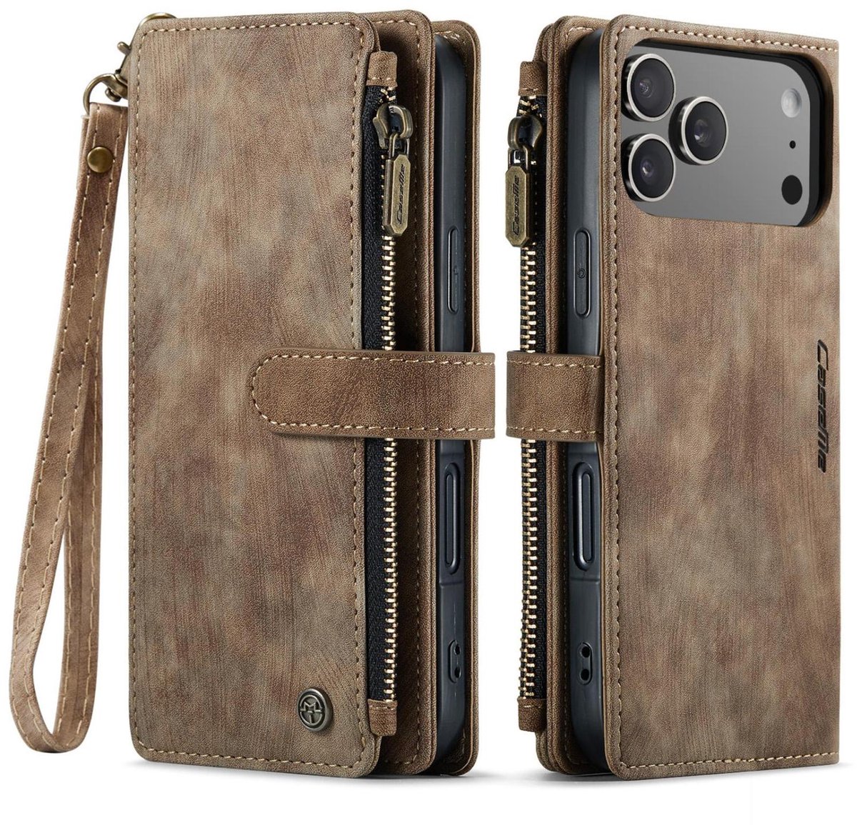 CaseMe Telefoonhoesje geschikt voor Apple iPhone 17 Pro Hoesje | CaseMe C30 Bookcase Portemonnee | Pasjeshouder voor 5 Pasjes | Telefoonhoesje voor Pinpas / OV Kaart / Rijbewijs - Bruin