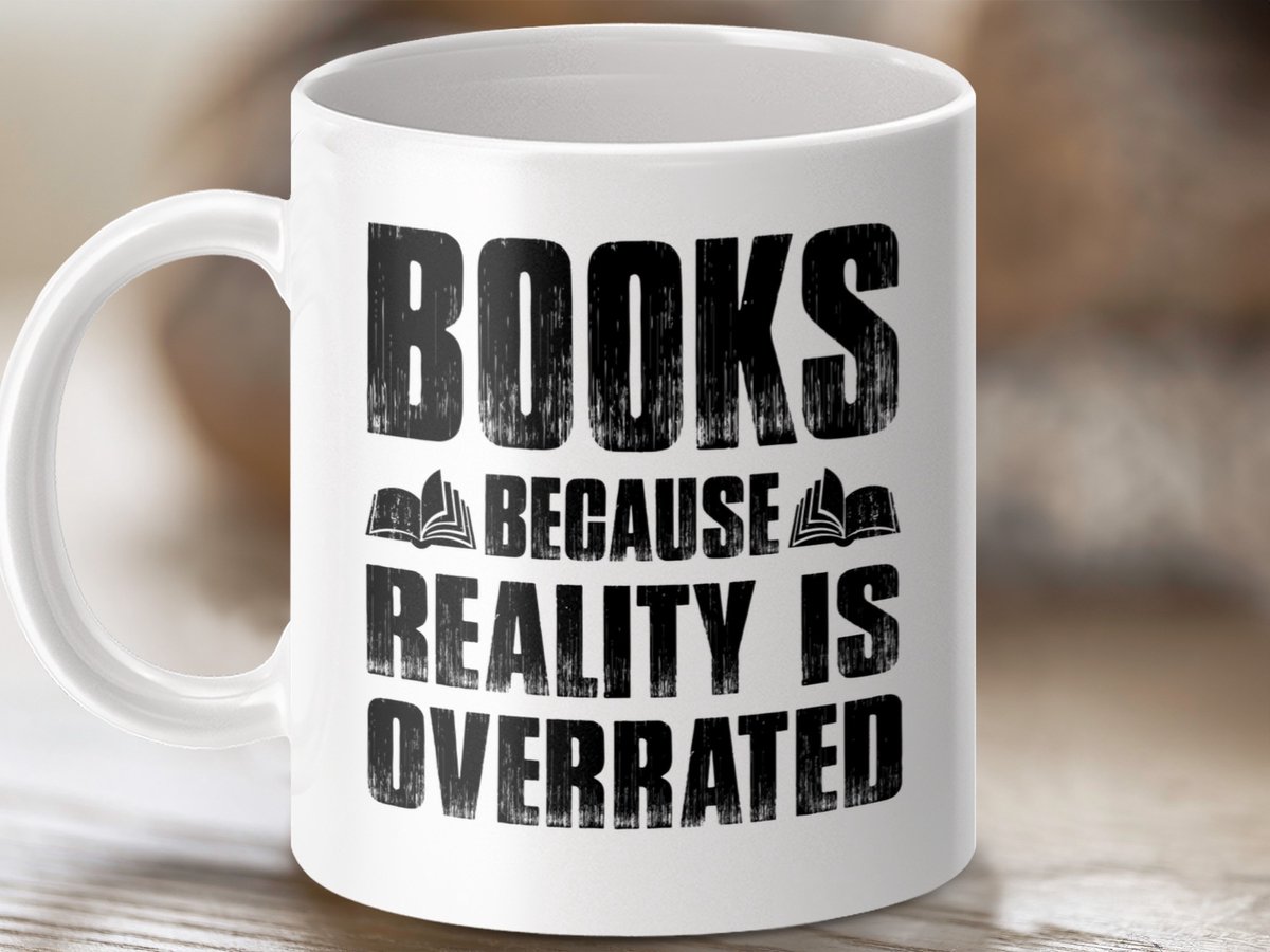 Mok: Boeken Omdat De Werkelijkheid Wordt Overschat, Lees Mok, Boekenliefhebber Mok, Cadeau voor Lezers, Vintage Boeken Mok, Aangepaste
