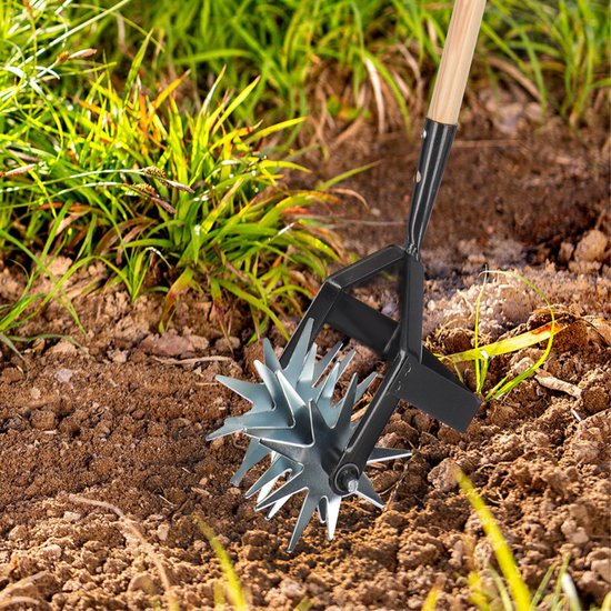 KADAX Sterfrees met wiedemes met houten steel, cultivator, tuinfrees, rolcultivator, kruimelaar voor het losmaken van de grond, bebouwer, rolhak (met 4 sterren, houten steel) van Merkloos	 — afbeelding 5