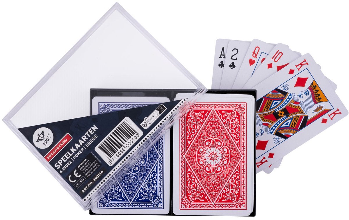 Longfield Speelkaarten – 2 Sets in Kunststof Doosje – 4 Indexen – Duurzaam Kaartspel voor Familiespel & Gezelschapsspellen – Engelhart — afbeelding 2
