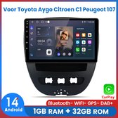 Awesafe Carplay Autoradio Geschikt Voor Toyota Aygo/PEUGEOT 107/Citroen C1 2005-2014 - Android 14 - Draadloos Apple Carplay & Android Auto - 1GB + 32GB - 4 Core processor - Bluetooth & Wifi GPS Navigatie