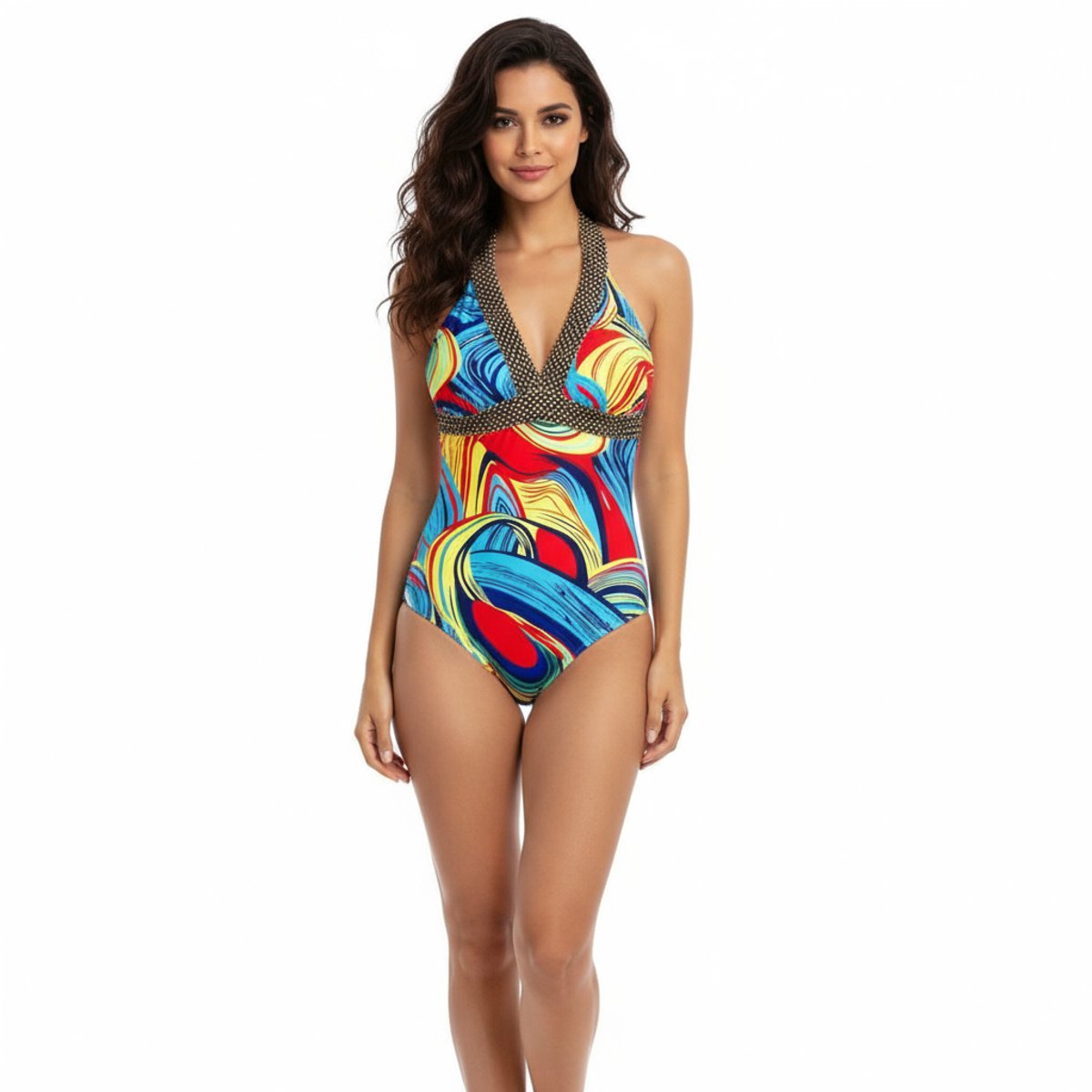RedParrot Badpak Summer - Kleurvol - Gouden Paillet - Open Rug - Bikini Multicolor