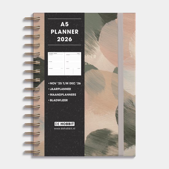 Hobbit - A5 Planner 2026 - Spiraalgebonden - A5 (21,7 x 15,5cm) - 1 week over 2 pagina's - Harde Kaft - Verfstructuur