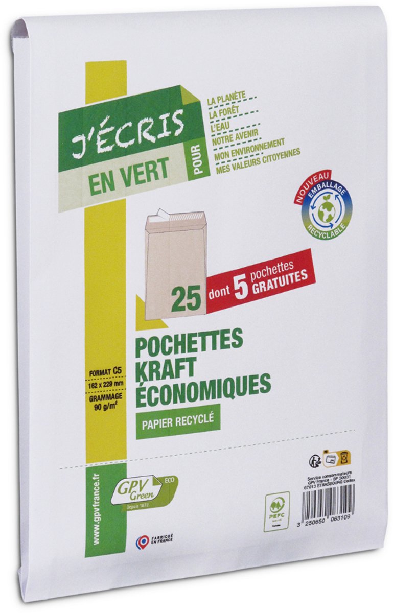 GPV akte-envelop Green ECO, C5, 16,2 x 22,9 cm, zelfklevend, bruin, zonder venster, 25 st.