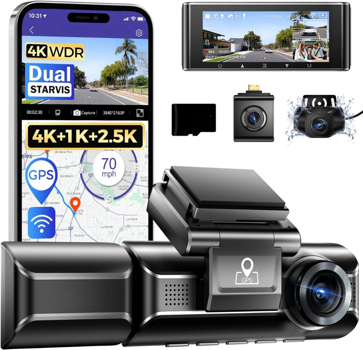 Lexium Dashcam - Daschcams - Auto - Camera - Vooruit - Achteruit - Video - Autobeveiliging - Parkeerbeveiliging - Recording - Dag en Nacht - Schadepreventie