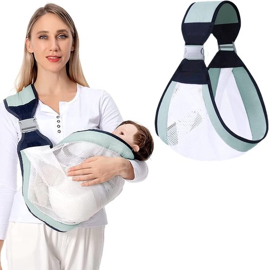 Verstelbare wikkel draagzak, ademende draagzak, newborn draagzak, draagzak voor pasgeborenen en peuters tot 18 kg, groen