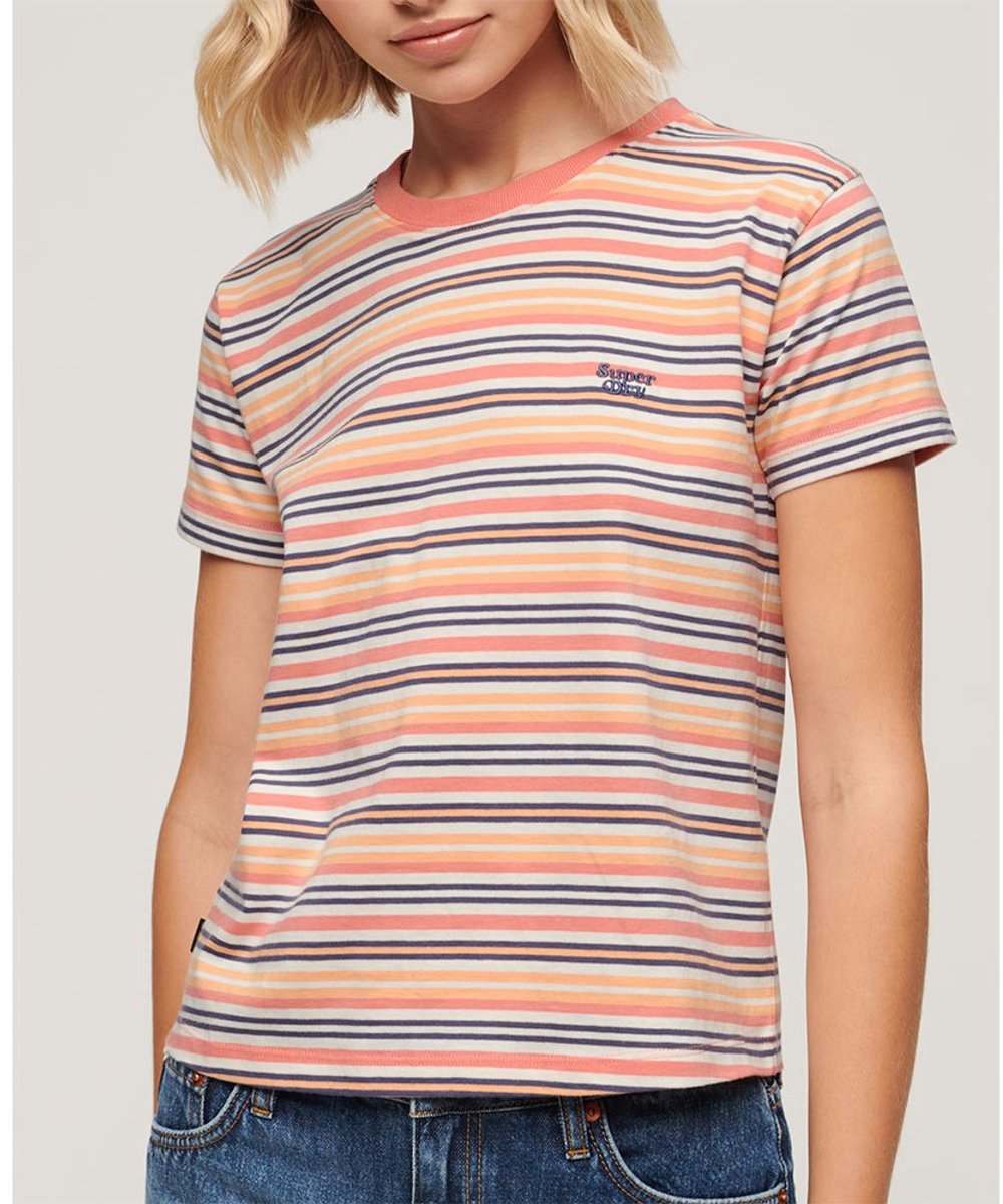 Superdry Essential gestreept T-shirt met logo Dames T-shirts Koraal