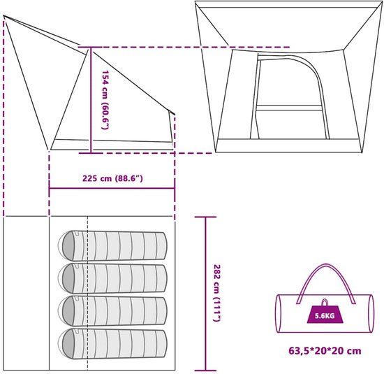 vidaXL - Camping - Tent - met - dak - Grijs - en - Oranje - 282 - x - 225 - x - 154 - cm - taft van Vidaxl — afbeelding 3