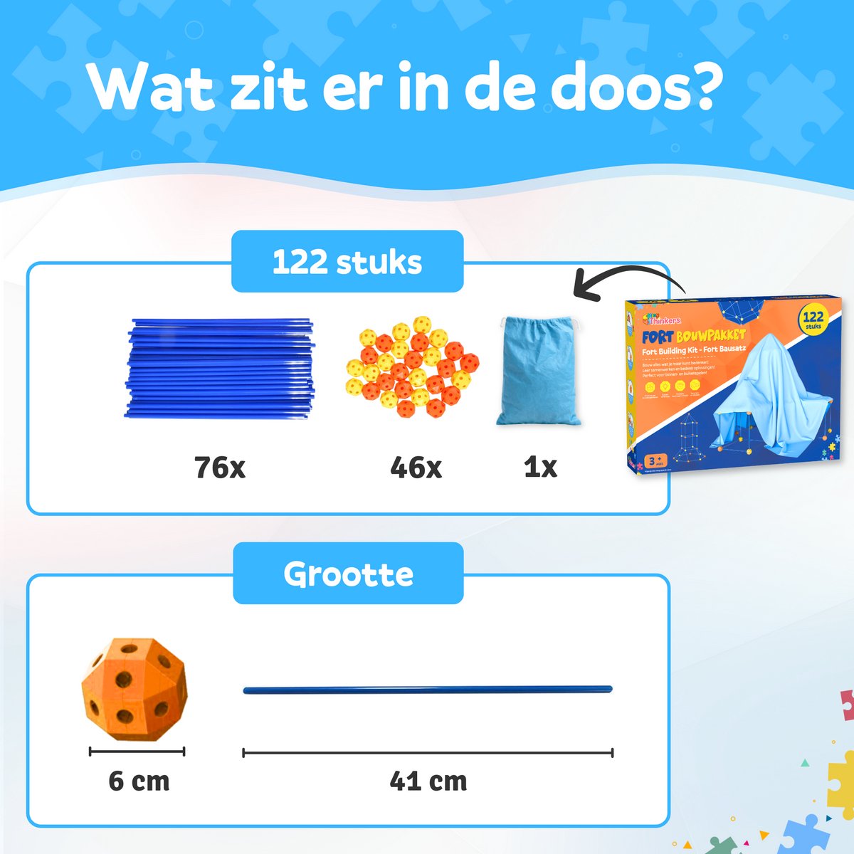 Fort Bouwpakket XL met 122 Onderdelen - Incl. Opbergzak & E-book - Constructiespeelgoed - Speeltent - Educatief Speelgoed - Bouwspeelgoed - Hut Bouwen — afbeelding 6