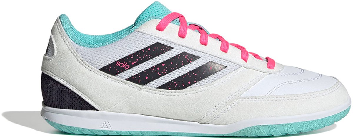 Adidas Top Sala Competition 2 zaalschoenen voor meisjes, wit met roze en turquoise accenten, EU maat 28 1/2.