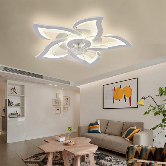 5 Lotus Ventilator Lamp - Plafondventilator - Zwart - Smart Lamp - Met Dimmer - 6 Standen Ventilator - Keuken Lamp - Woonkamerlamp - Moderne lamp