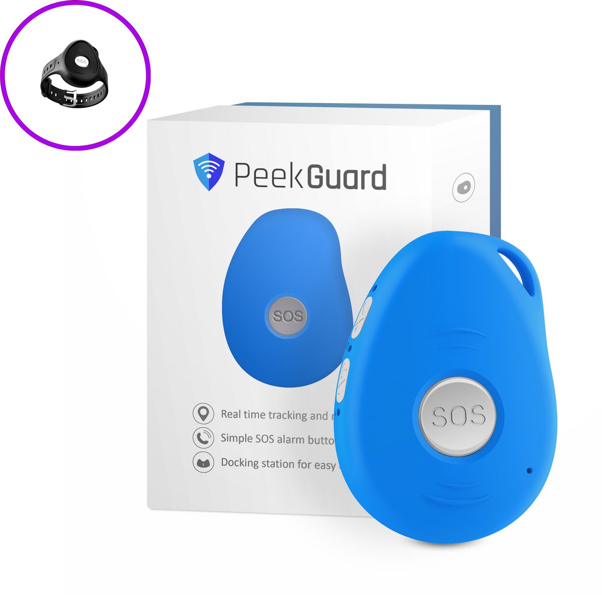 PEEKGUARD© - EVO 7S 4G Blauw - SOS Noodknop - Alarmknop voor Personen & Ouderen - GPS Tracker Senioren - SOS knop - Valdetectie - Waterdicht - Incl. Simkaart - Incl. Horlogeband - Geen Abonnement