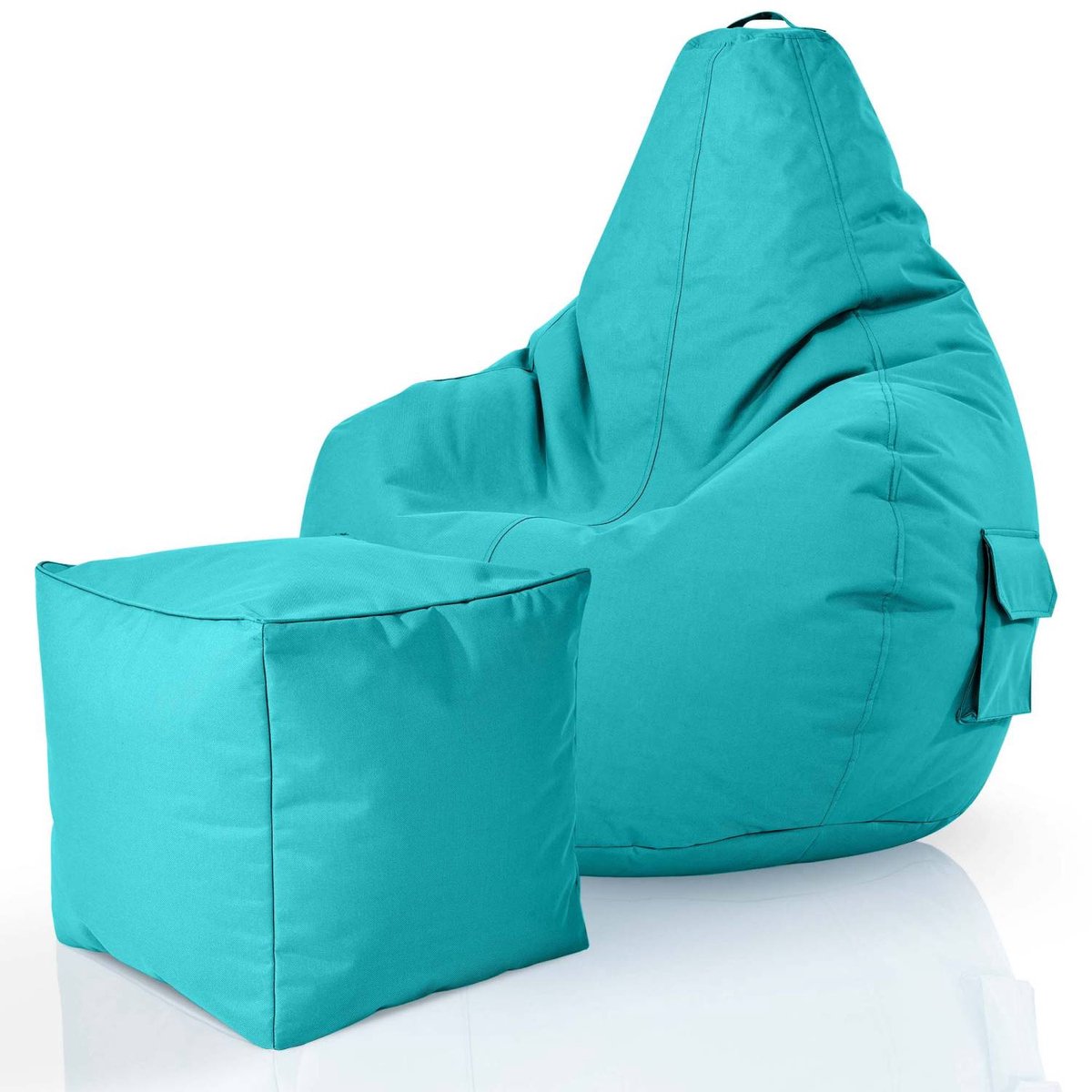 Green Bean® zitzakken + kruk "Cozy+Cube" - met EPS-korrelvulling - robuust, afwasbaar, vuilafstotend - turquoise
