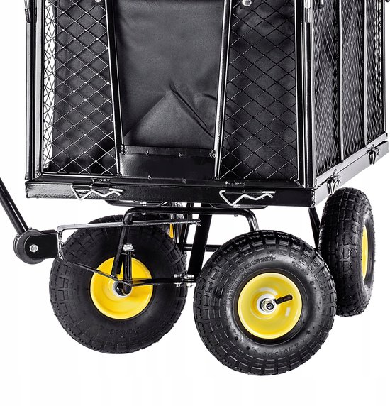 KADAX Net tuinwagen, 97 x 47 x 40 cm, tuinwagen van gepoedercoat metaal, transportwagen met draagkracht tot 500 kg, opvouwbare handkar, strand, dieren (zwart) van Merkloos — afbeelding 3