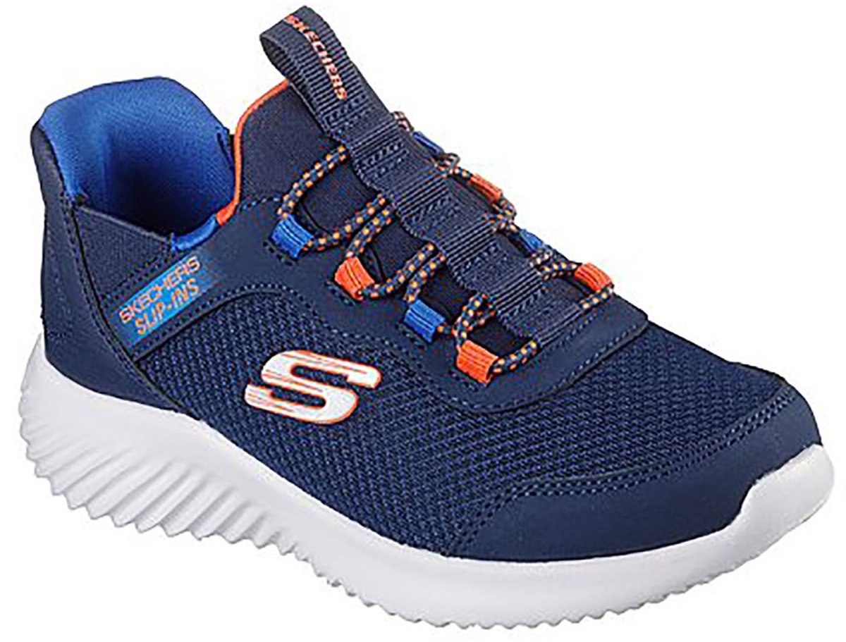 Skechers Bounder Brisk Burst Navy Black Synthetic / Textile / Black Trim / Blue & Orange Trim