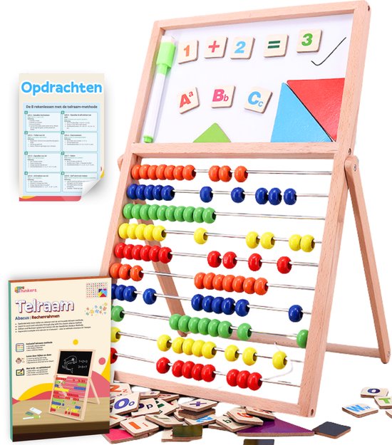 Houten Telraam met 10 Rekenlessen - Abacus Leermethode - Rekenrek - Telraam Hout - Leren Rekenen voor Kinderen - Schoolboord - Krijtbord- Ontwikkelingsspeelgoed - Educatief Speelgoed