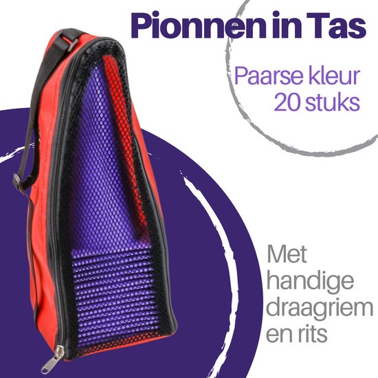 Rode tas met paarse pionnen, 20 stuks. De tas heeft een draagriem en rits.