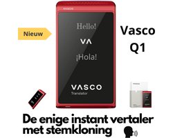 Vasco Q1 Scarlet Pulse AI vertaler Nieuw 2025 de enige instant translator met stemkloning telefoongesprekken en handsfree modus gratis Internet foto en telefoon Vertaler