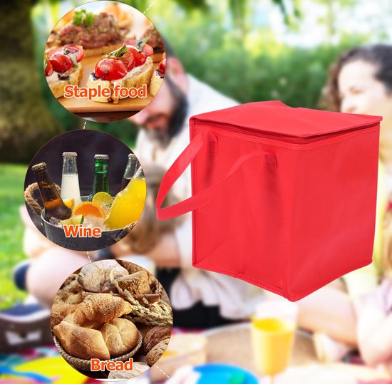 2-stuks Geïsoleerde voedselzak - Diepvrieszak - Ritssluiting - Opvouwbaar - Gemakkelijk mee te nemen - Staat rechtop - Draag warm of koud eten -Houd al het eten vers - Ideaal voor kamperen, reizen en thuis - Rood van LouMaxx — afbeelding 3