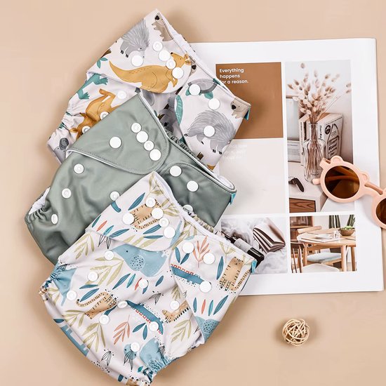 3 Stuks - Verstelbare Oefenbroekjes Waterproof - Zindelijkheidsbroekjes - Wasbare Luiers 3-15 kg - Dino - Jungle Dieren