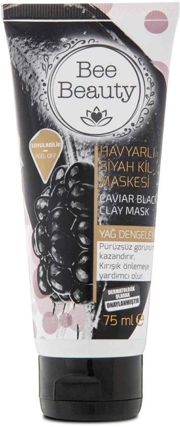 Bee Beauty Caviar Black Clay Mask - Zwarte Klei Masker - Geeft een glad uiterlijk - Helpt rimpels voorkomen - Mee-eters verwijderen - Dermatologisch getest - 75 ml