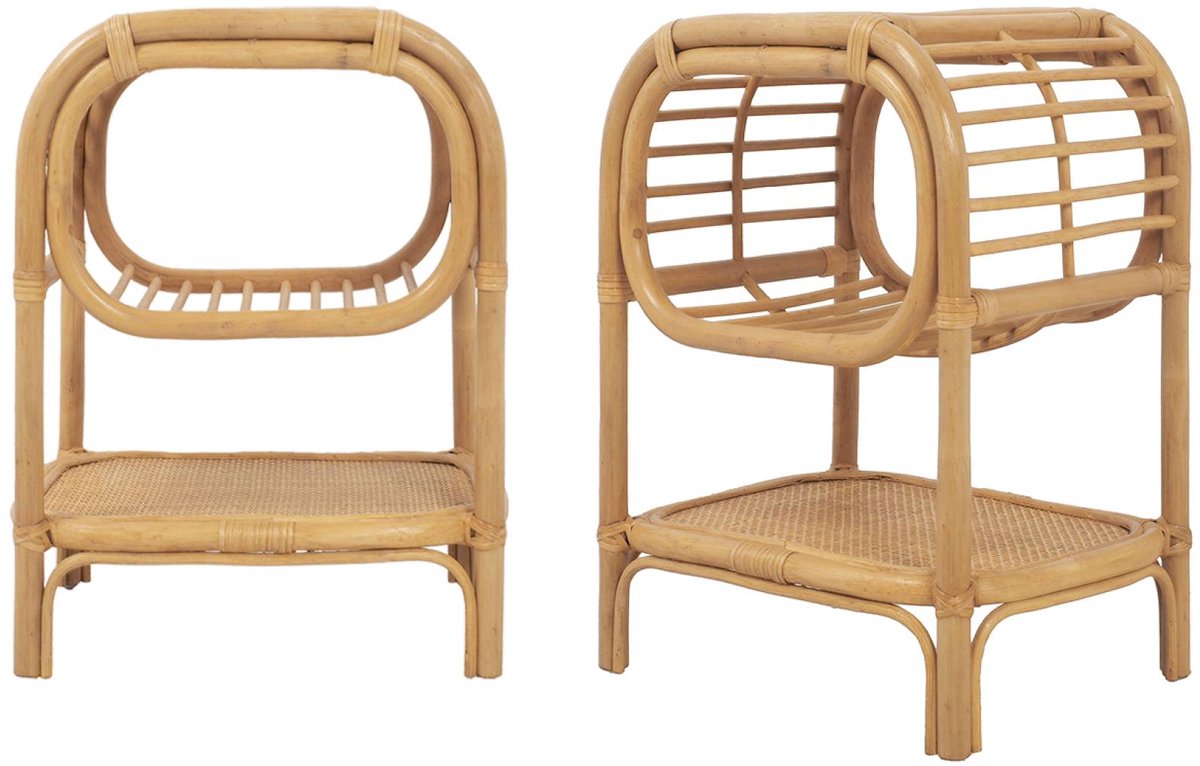 sweeek Set van 2 nachtkastjes gebogen natuurlijke rotan 1 plank 1 nis l 40 x b 30 x h 50cm - serang Naturel