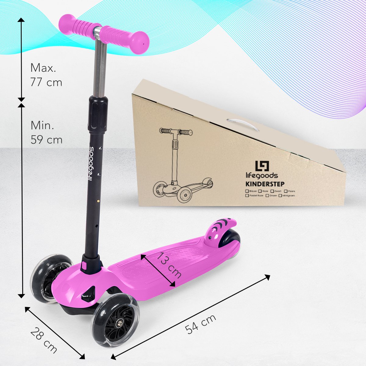 LifeGoods TurboRide Kinderstep - Step 5-8 Jaar - 3 Lichtgevende LED Wielen - Hoogte Verstelbaar - Jongens/Meisjes - Roze — afbeelding 4