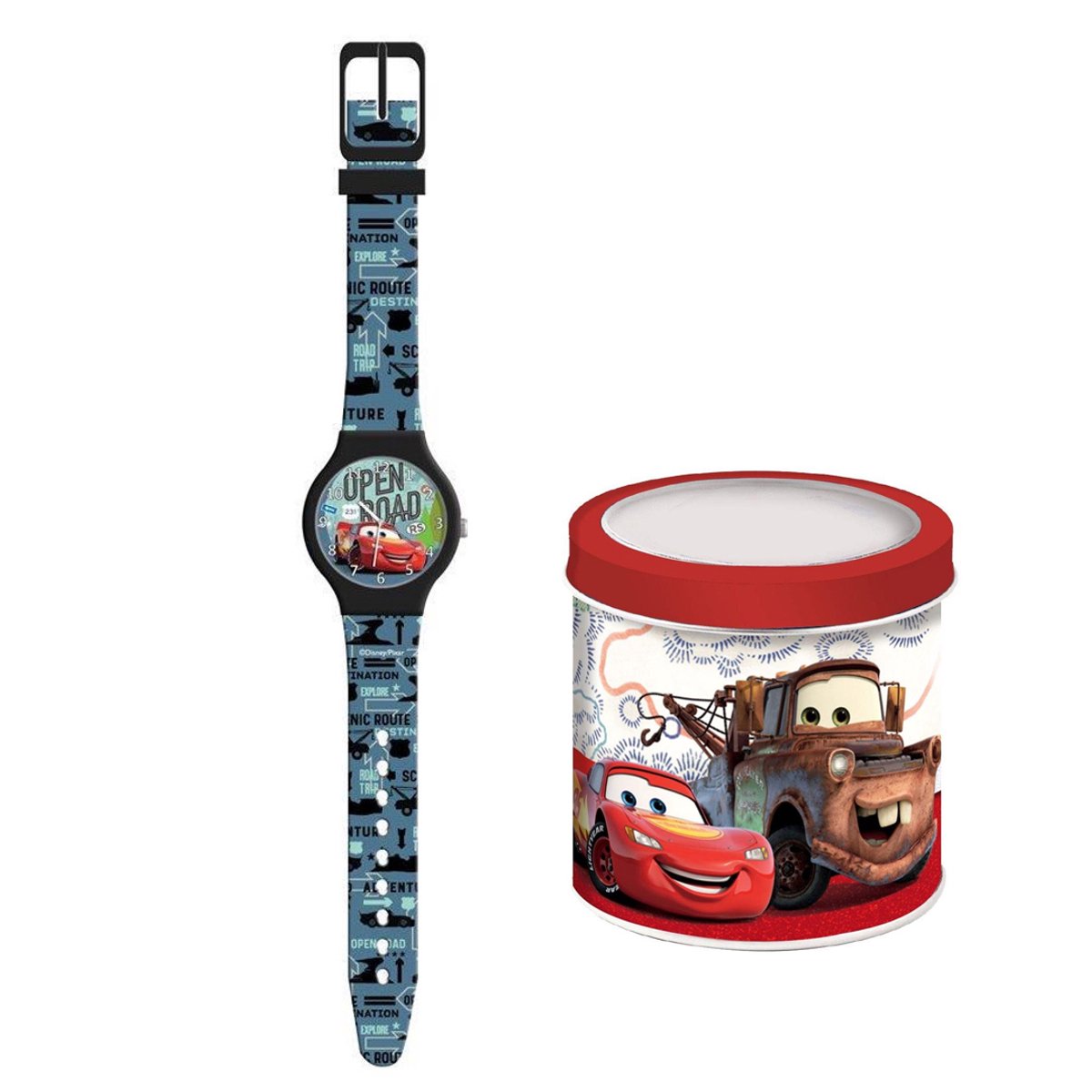 Disney Cars Kinderhorloge - Analoog Horloge met Cars Design - Inclusief Luxe Geschenkblik - Leuk Cadeau voor Jongens en Meisjes