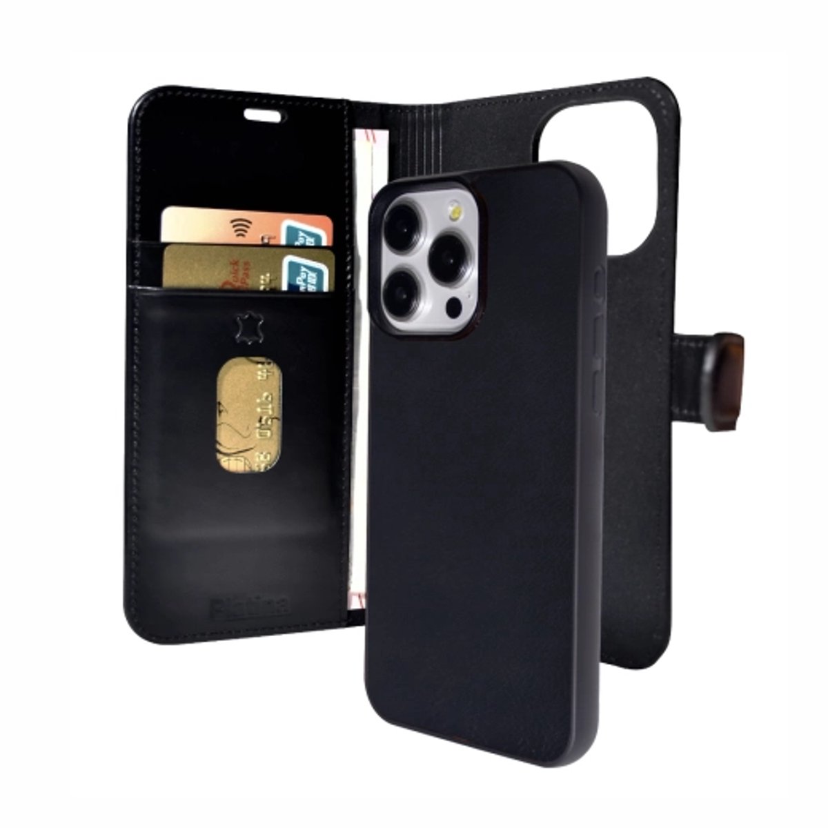 Platina Real Leather 2-in-1 Wallet for Galaxy A55 Black
