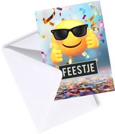 Uitnodiging kinderfeestje - Uitnodigingskaarten - Set 12 stuks met enveloppen - Jongen Meisje - Smiley met Zonnebril