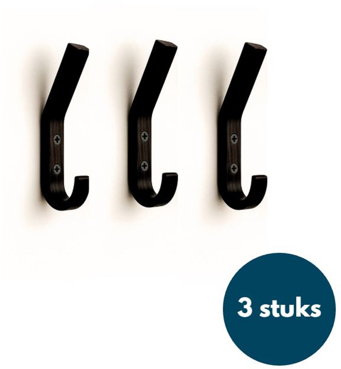 Houten Wandhaken - Zwart - 3 Stuks - Kapstokhaken - Ophanghaken - Handdoekhaken - Jashaken - Smal