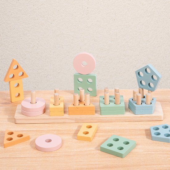 Montessori-speelgoed Voor Kinderen Vanaf 1 Jaar - Houten Vormensorteerder En Stapelpuzzel - Speelgoed Voor Peuters Die Leren, Fijne Motoriek En Ontwikkeling Bevorderen, Voor Jongens En Meisjes van Playwell — afbeelding 3