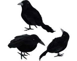 Kraai - 3delige - Halloween - Halloween Decoratie - Duivenverjager Kraai - Vogelverschrikker - Halloween crows - artificial feathered crows - realistic raven birds decorations - party Prop - voor binnen /buiten /festivals /feesten /halloween