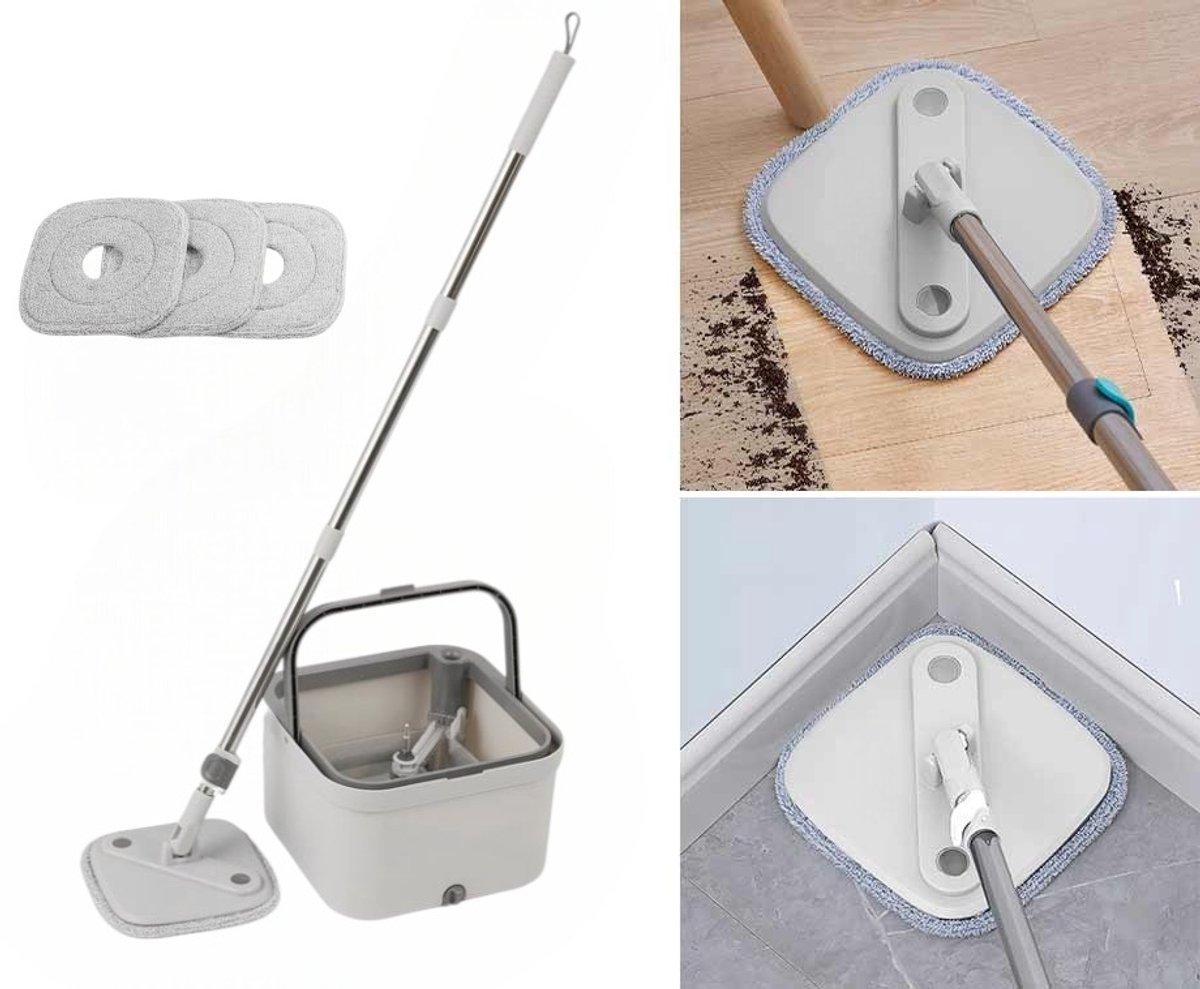 Dutchers® Dweilset met Emmer – Verstelbare Dweilstok – 4 Microvezelmoppen – Innovatief Uitwringsysteem – Geschikt voor Alle Vloeren - 360° Schoonmaakmop met Lange Steel – Vloerwisser Met Reservoir – Dweilsysteem – Dweil- Mop thumbnail 3