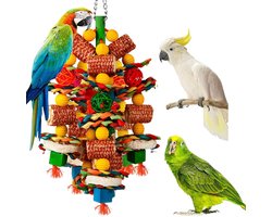 1 stuk - Speelgoed voor papegaaienvogels - Accessoires voor vogelkooien - Houten kauwspeeltjes - Kauwkoorden van natuurlijke maïskolven en maïsbladeren - Kauwspeeltje voor vogels van natuurlijke maïskolven en loofahvellen - Voor kleine tot middelgrot