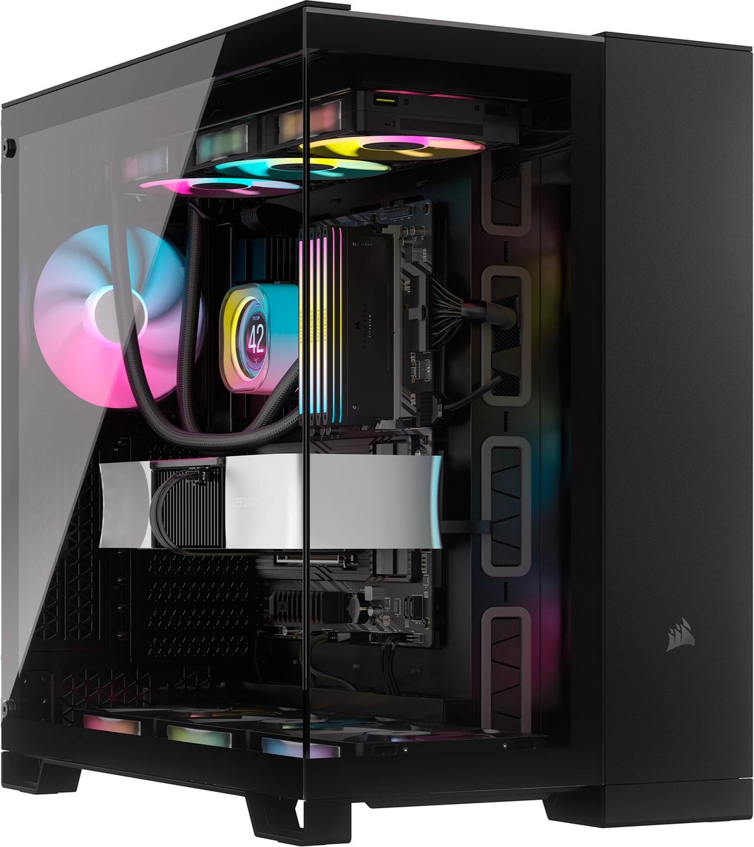 Corsair 6500X Zwart - Midtowermodel - ATX, EATX, Micro-ATX, Mini-ITX - geen voeding - Tempered Glass - Zonder fans - Zwart