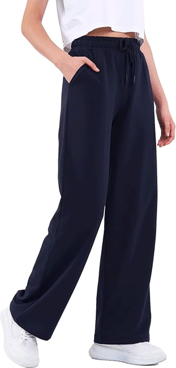 COMEOR - Joggingbroek voor dames - lange katoenen trainingsbroek - losse sweatpants met elastische tailleband en rechte pijpen - Blauw - L