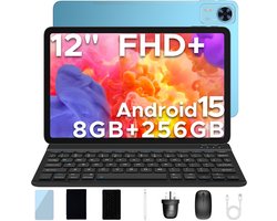 DOOGEE T36 Tablet met toetsenbord 12"+ 90Hz Android 15 32 ​​GB RAM + 256 GB ROM 8800 mAh batterij Twee simkaart BT 5.0 FaceID,Blauw