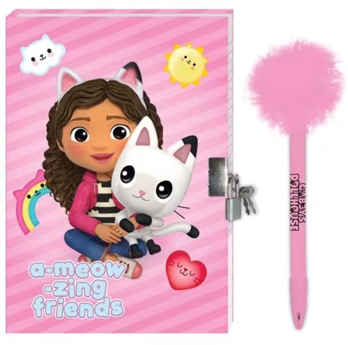 Gabbys Dollhouse Dagboek met Slot – 12×18 cm – Inclusief Pom Pom Pen – Geheime Notities - Gabby`s Poppenhuis