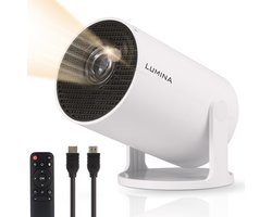 Lumina® Pro Mini Beamer 2025 – Smart Projector met 4K-ondersteuning – Android 14 - WiFi 6 & Bluetooth 5.4 – Voor iOS & Android – Thuisbioscoop – Wit