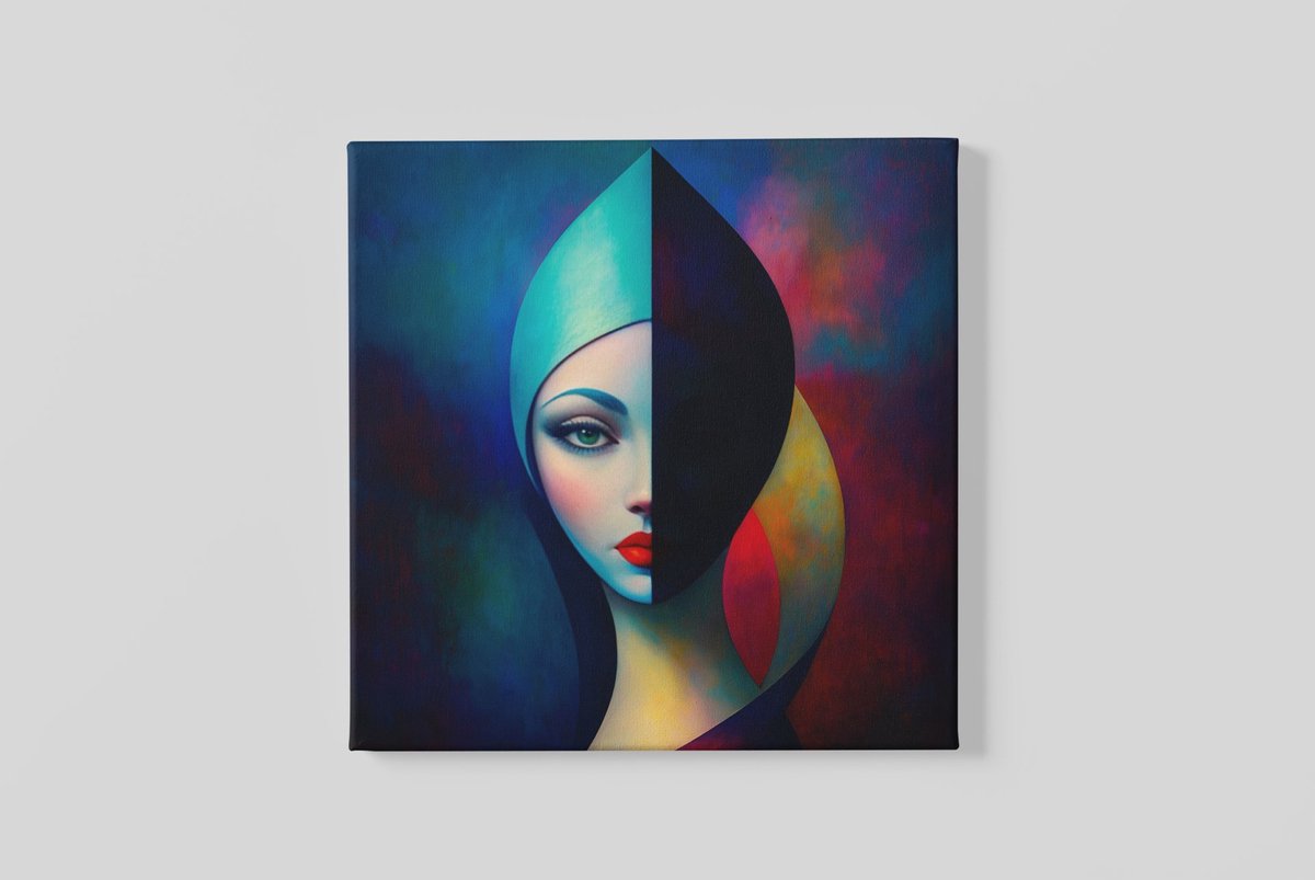Trendex Global Vierkant Canvas Schilderij - Portret - Abstract - 60x60x2 cm Zwart