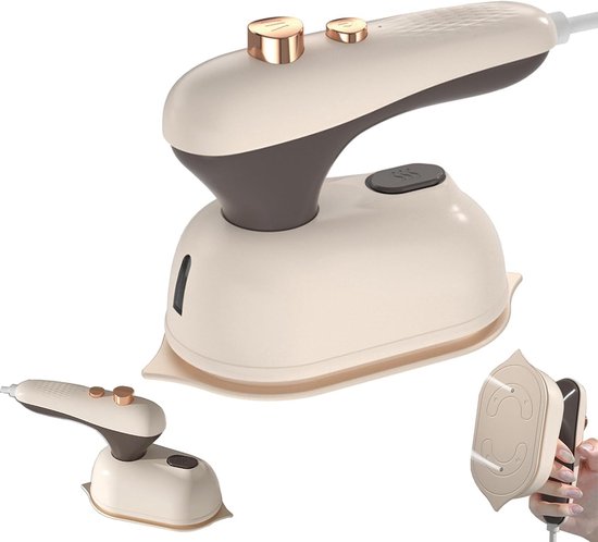 Strijkpop-strijkmachine- 2-in-1 stomer en strijkijzer - 30 seconden snel voorverwarmen schattige mini-kreukverwijderaar voor kleding - Perfect voor studentenhuizen, reizen, kantoren en thuisgebruik - Kaki - 14,5 x 7,5 x 11,5 cm