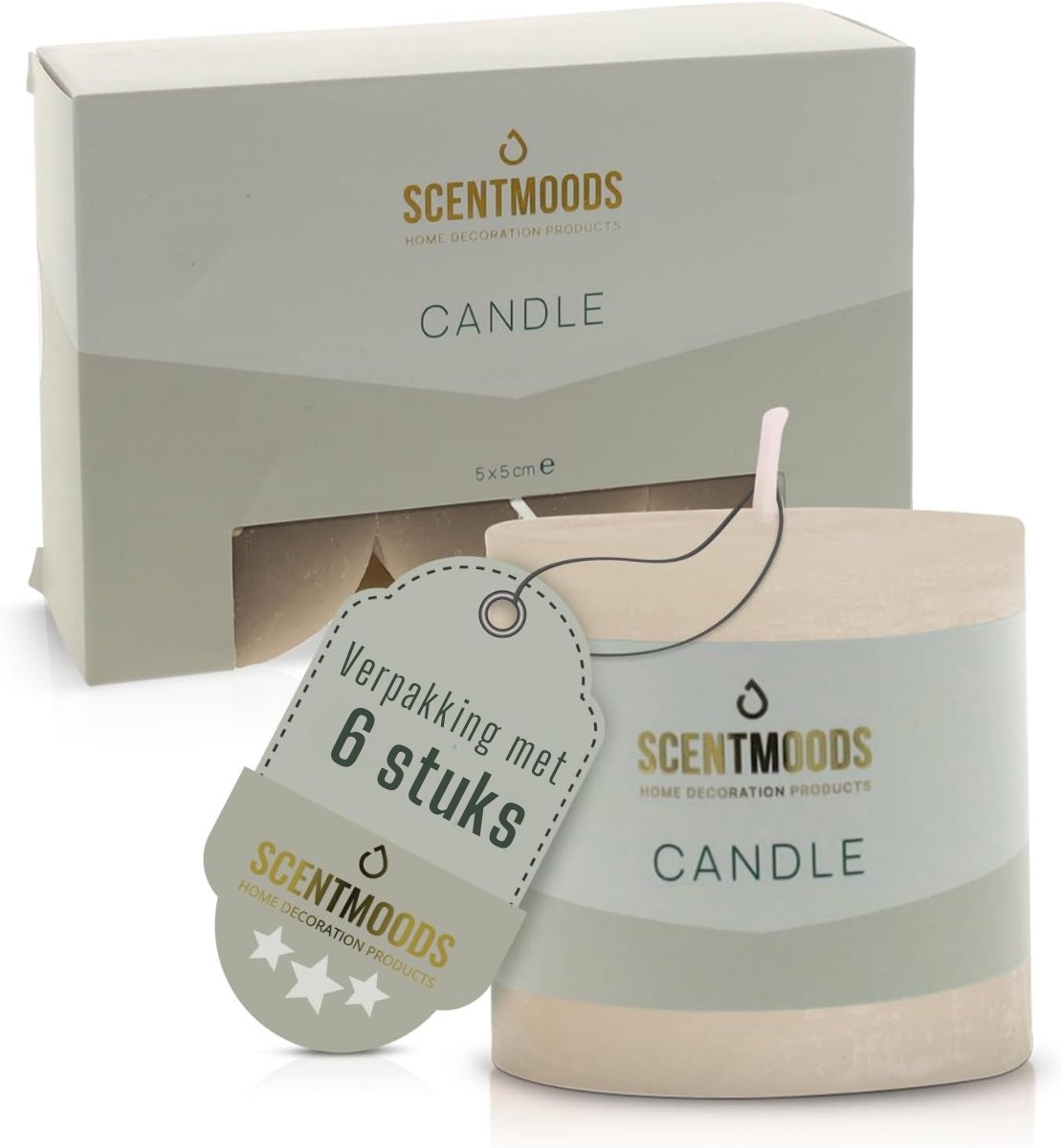 Scentmoods - Rustieke Kaarsen - Stompkaars - Set van 6 - Ivoor - Kaars - 5x5cm