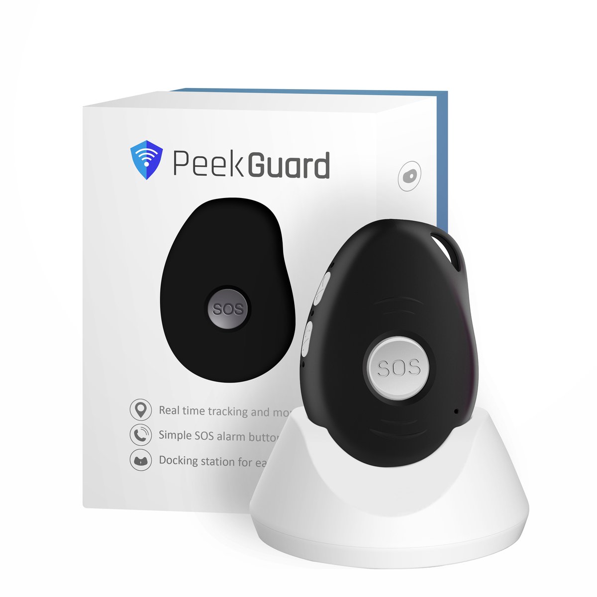 PEEKGUARD© - EVO 7S 4G Zwart - SOS Noodknop Met Docking Station - Alarmknop voor Personen & Ouderen - GPS Tracker Senioren - SOS knop - Valdetectie - Waterdicht - Incl. Simkaart - Geen Abonnement