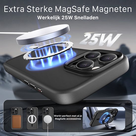 Illustratie van MagSafe opladen met een hoes en accessoires.