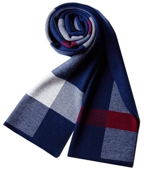 Écharpe en laine mélangée pour homme - Écharpe à carreaux - Écharpe homme - Blauw