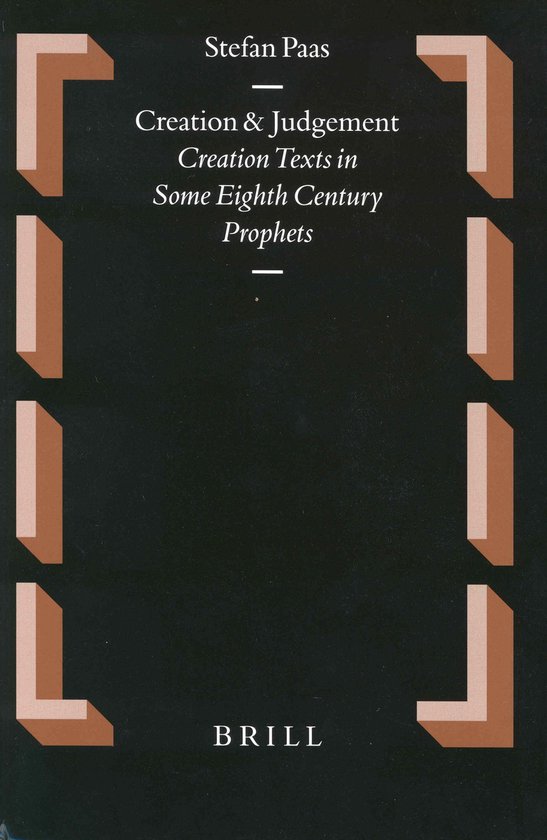 Boek met de titel 'Creation & Judgement' door Stefan Paas. De cover is zwart met witte tekst en bruine hoekige ornamenten.