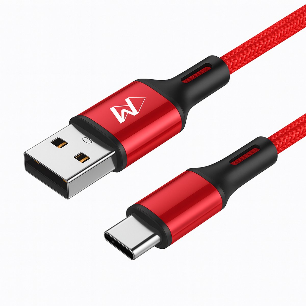 USB-C Data- en Laadkabel - 2.4A Snellader Kabel - Fast en Quick Charge Oplaadkabel - Type C Naar USB-A - Oplaadsnoer Telefoon - Laptop - Gevlochten Nylon – Rood – 3 Meter - Wilsem ®