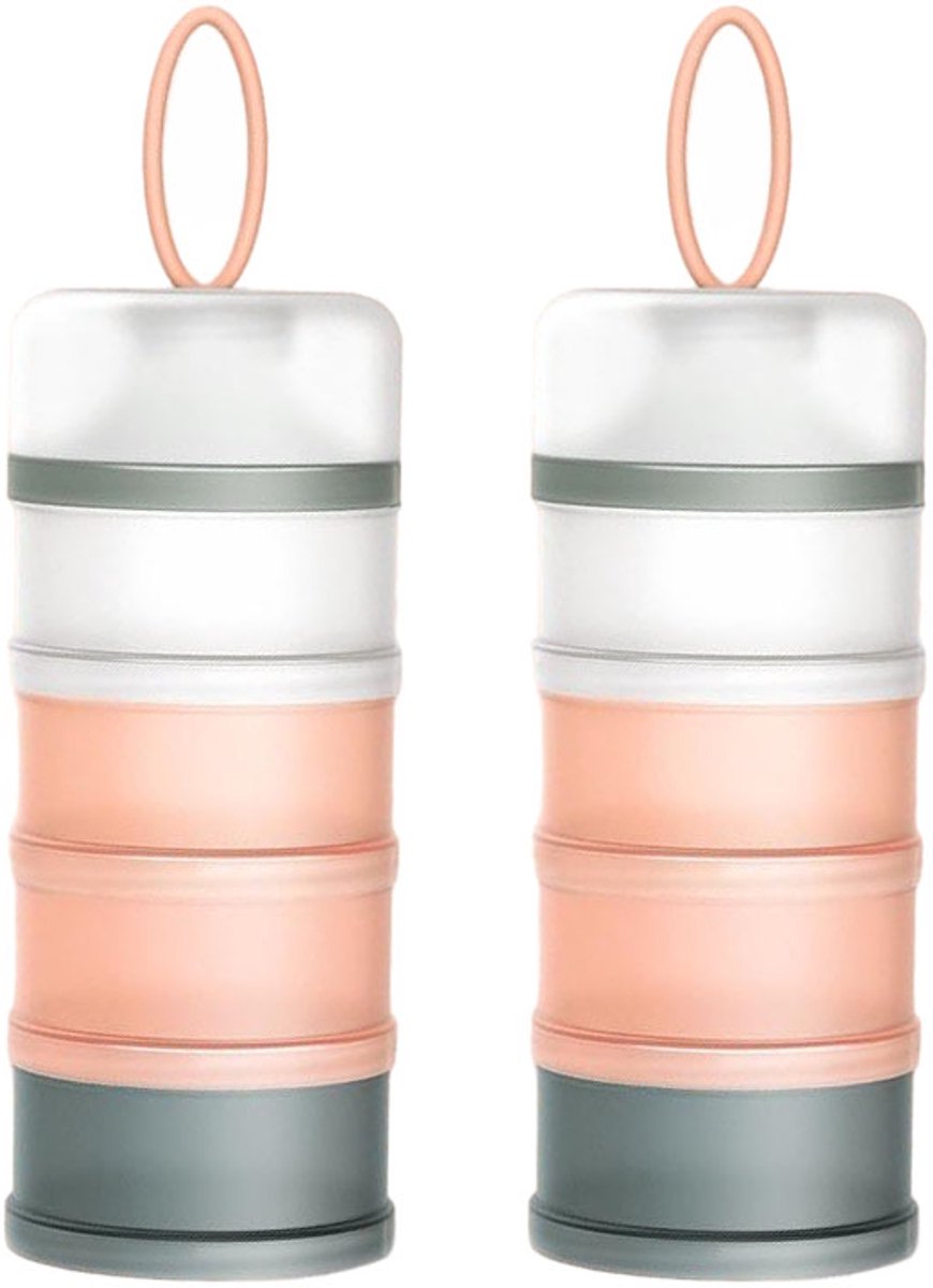 Image of 2 Poederschepjes Babymelkpoeder Dispenser - 480ml Stapelbare Babyvoeding - 4-laags Draagbare Melkpoeder Container - Granen - Voedsel - Fruit - Snacks - Roze